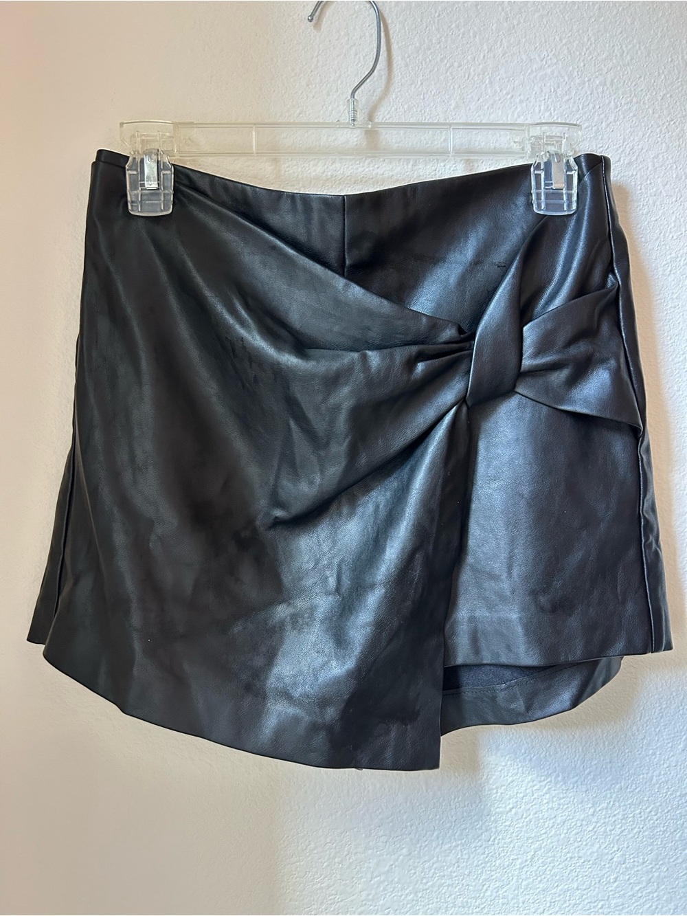 Zara - Black Faux Leather Skort with Knot Detail